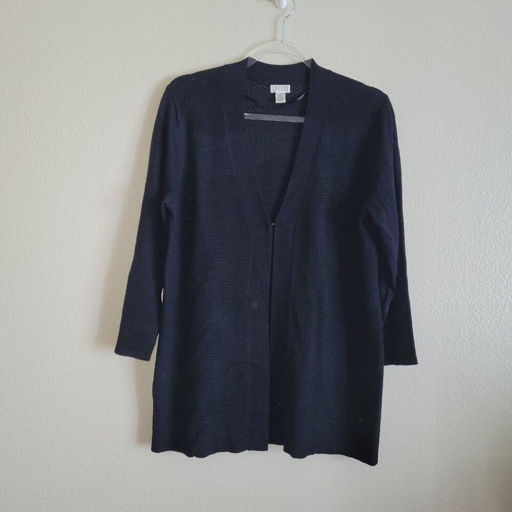 Spense Black Knit Open Front 3/4 Sleeve Cardigan‎ Sweater Womens XL
